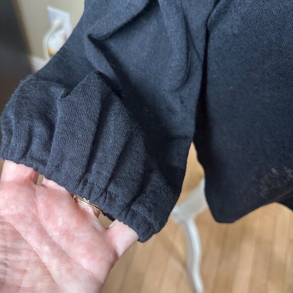 LOFT Semi Sheer Sleeve Detail Black Thin Sweater Top Size Large - Picture 3 of 12